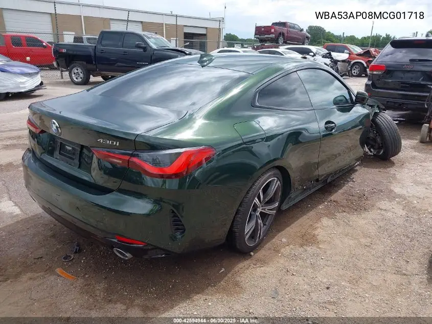 2021 BMW 430I VIN: WBA53AP08MCG01718 Lot: 42594944