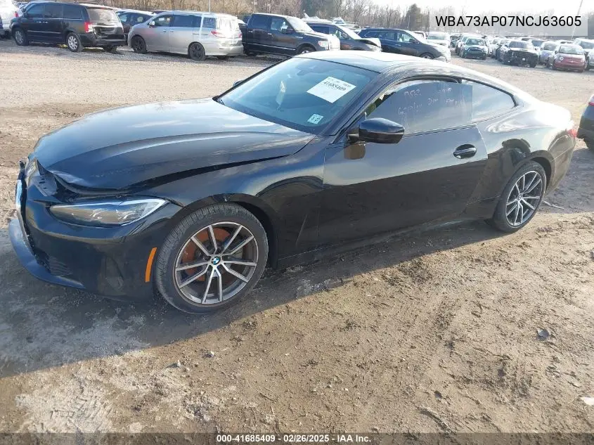 2022 BMW 430I xDrive VIN: WBA73AP07NCJ63605 Lot: 41685409