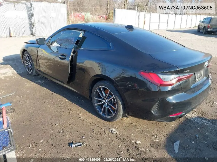 2022 BMW 430I xDrive VIN: WBA73AP07NCJ63605 Lot: 41685409