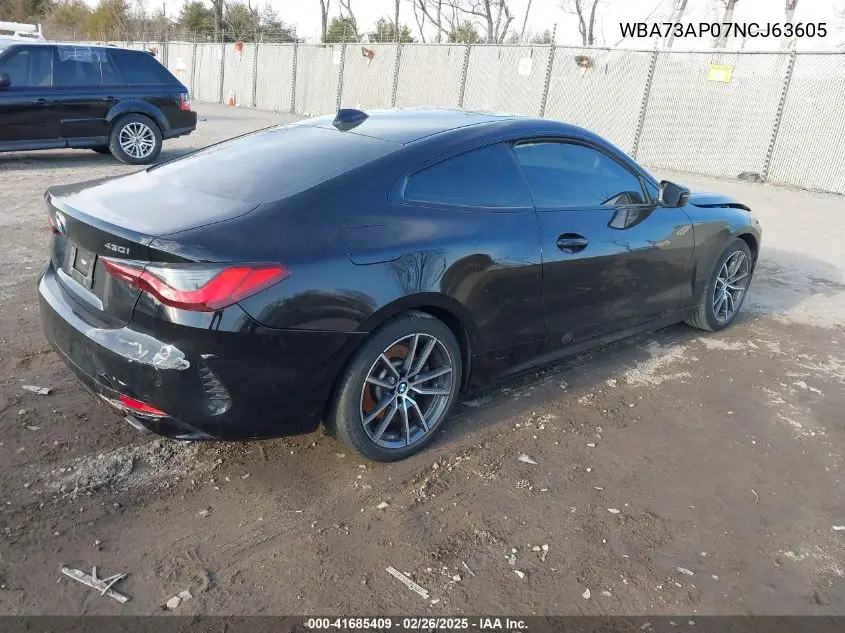 2022 BMW 430I xDrive VIN: WBA73AP07NCJ63605 Lot: 41685409
