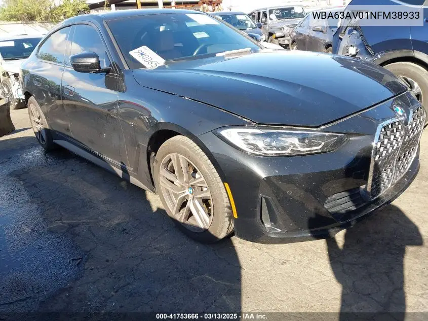 2022 BMW 430I Gran Coupe VIN: WBA63AV01NFM38933 Lot: 41753666