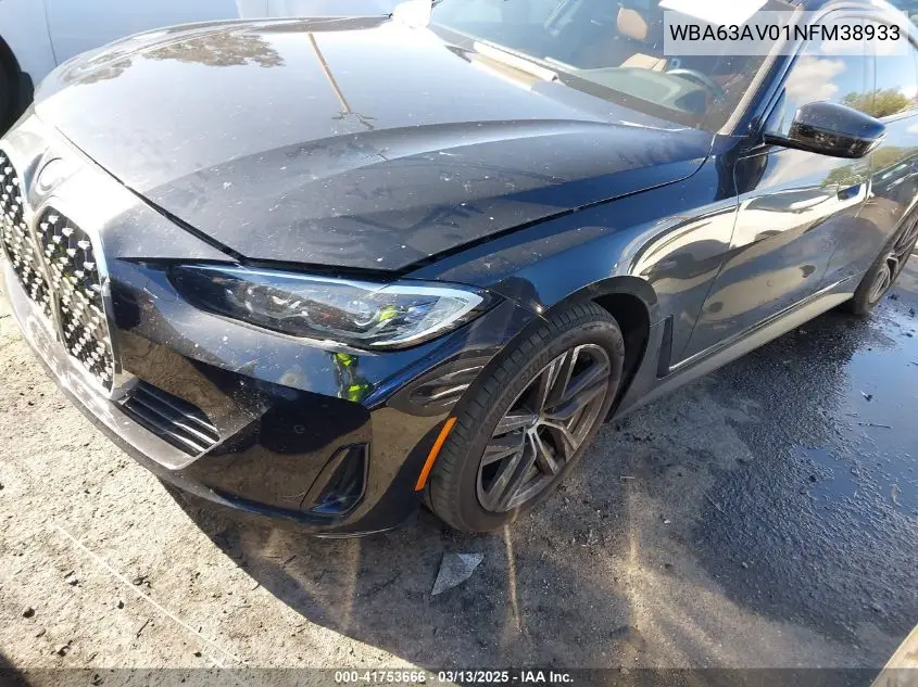 2022 BMW 430I Gran Coupe VIN: WBA63AV01NFM38933 Lot: 41753666