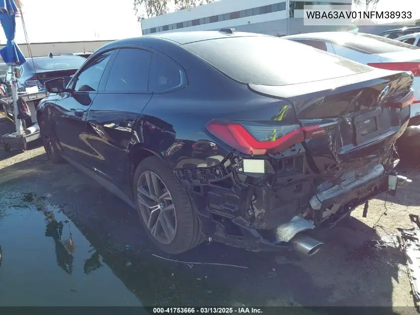 2022 BMW 430I Gran Coupe VIN: WBA63AV01NFM38933 Lot: 41753666