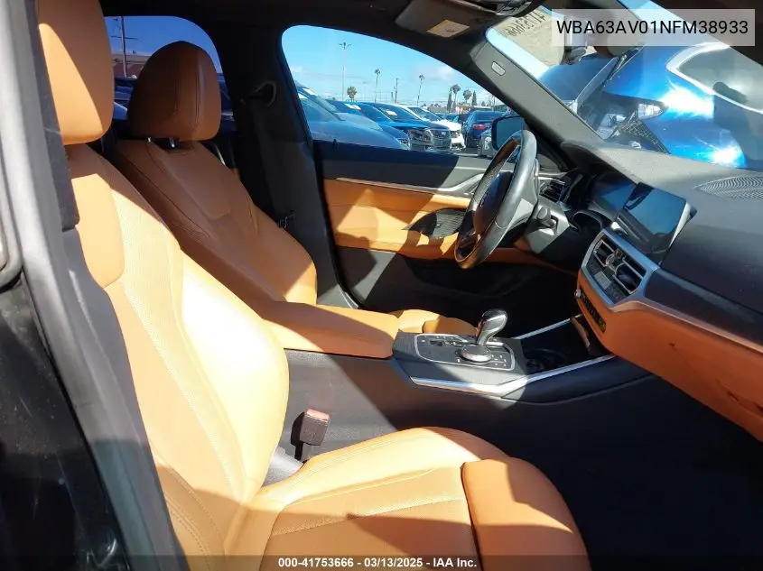 2022 BMW 430I Gran Coupe VIN: WBA63AV01NFM38933 Lot: 41753666