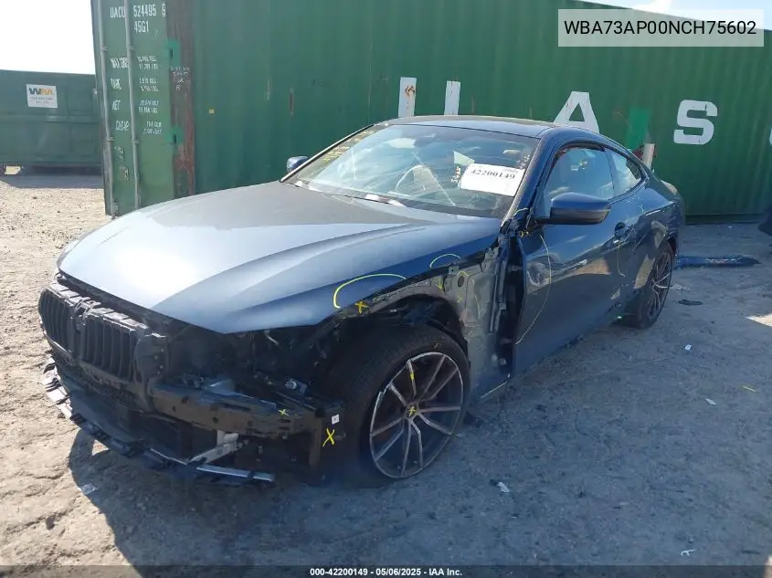 2022 BMW 430I xDrive VIN: WBA73AP00NCH75602 Lot: 42200149