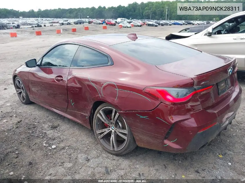 2022 BMW 430I xDrive VIN: WBA73AP09NCK28311 Lot: 42574300