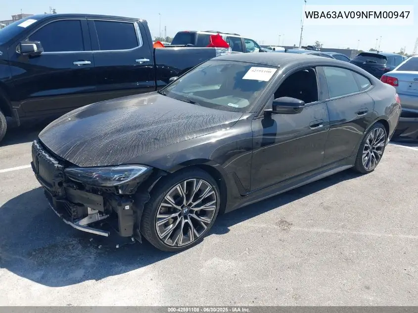 2022 BMW 430I VIN: WBA63AV09NFM00947 Lot: 42591108