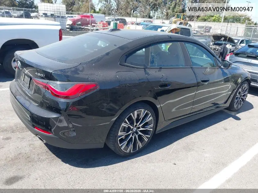 2022 BMW 430I VIN: WBA63AV09NFM00947 Lot: 42591108