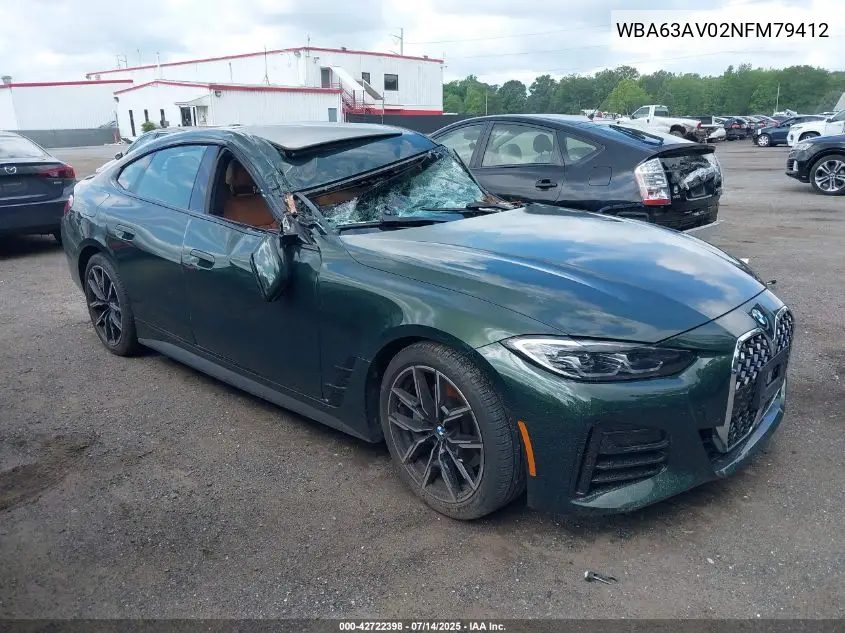 2022 BMW 430I Gran Coupe Gran Coupe VIN: WBA63AV02NFM79412 Lot: 42722398