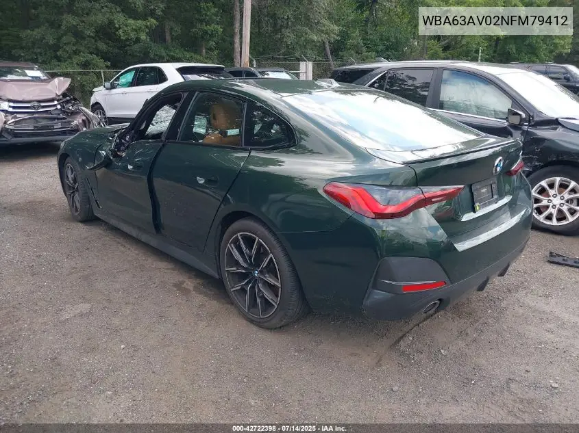 2022 BMW 430I Gran Coupe Gran Coupe VIN: WBA63AV02NFM79412 Lot: 42722398