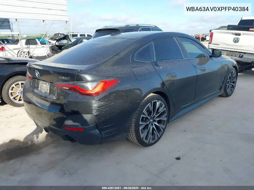 2023 BMW 430I VIN: WBA63AV0XPFP40384 Lot: 42612481