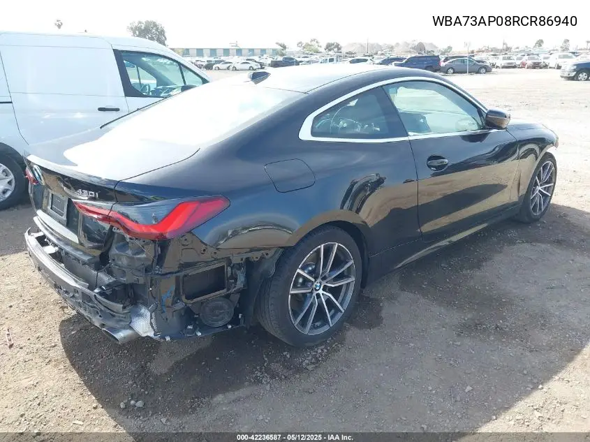 2024 BMW 4 Series 430I xDrive VIN: WBA73AP08RCR86940 Lot: 42236587