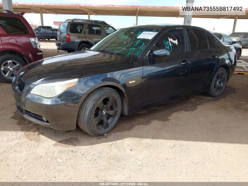 2005 BMW 530I VIN: WBANA73555B817492 Lot: 42774463
