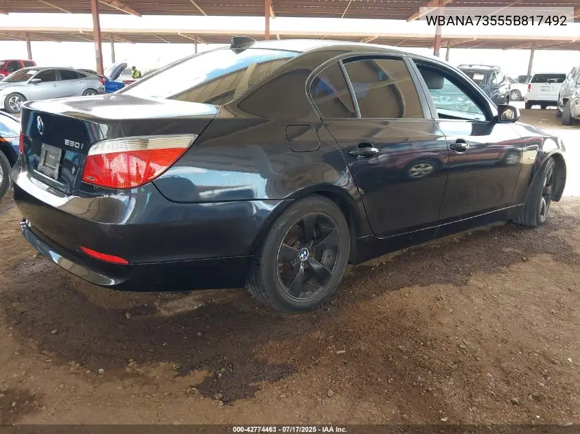 2005 BMW 530I VIN: WBANA73555B817492 Lot: 42774463