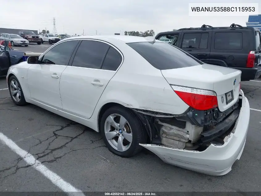 2008 BMW 528I VIN: WBANU53588C115953 Lot: 42552143