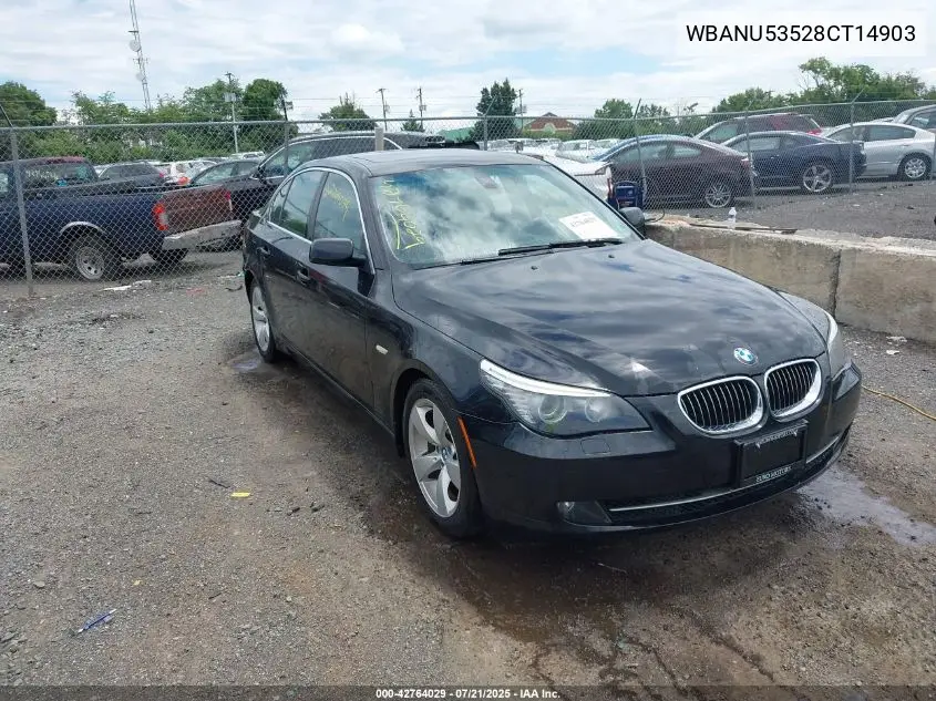 2008 BMW 528I VIN: WBANU53528CT14903 Lot: 42764029