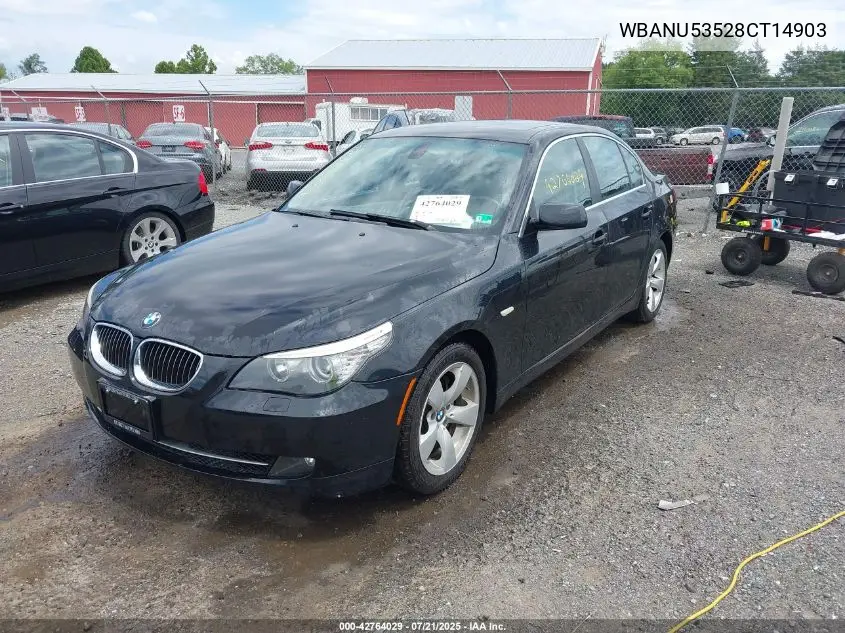 2008 BMW 528I VIN: WBANU53528CT14903 Lot: 42764029