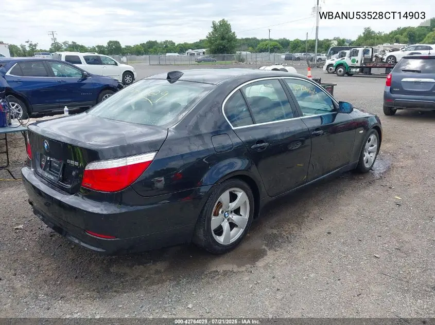 2008 BMW 528I VIN: WBANU53528CT14903 Lot: 42764029