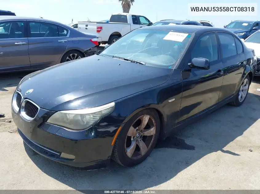 2008 BMW 528I VIN: WBANU53558CT08318 Lot: 42778146