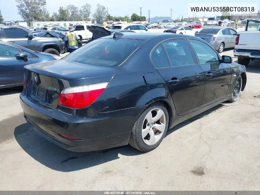 2008 BMW 528I VIN: WBANU53558CT08318 Lot: 42778146