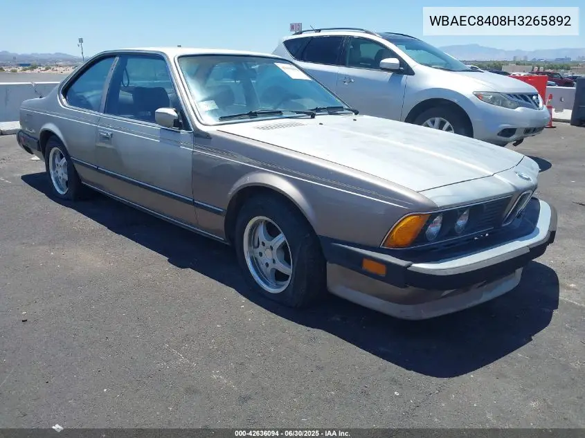 1987 BMW 635 Csi Automatic L6 VIN: WBAEC8408H3265892 Lot: 42636094
