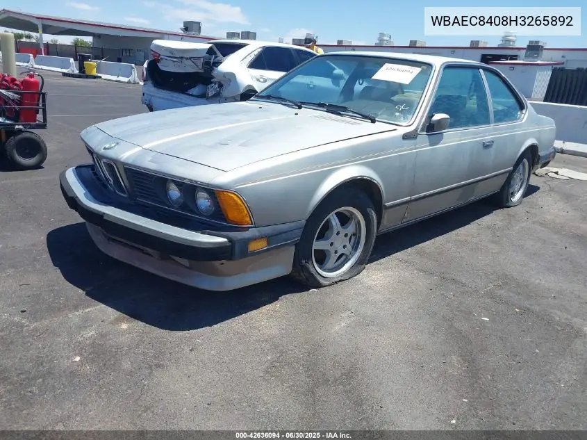 1987 BMW 635 Csi Automatic L6 VIN: WBAEC8408H3265892 Lot: 42636094