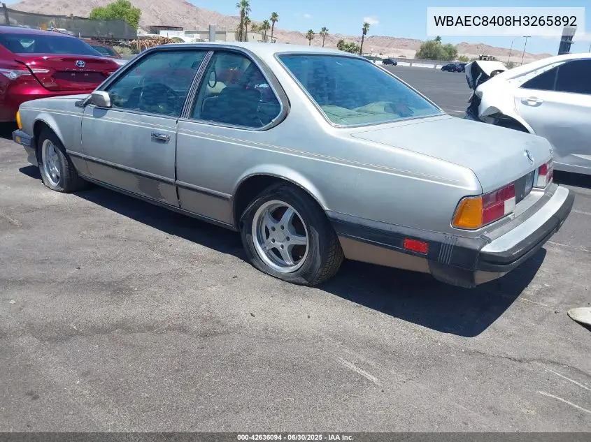 1987 BMW 635 Csi Automatic L6 VIN: WBAEC8408H3265892 Lot: 42636094