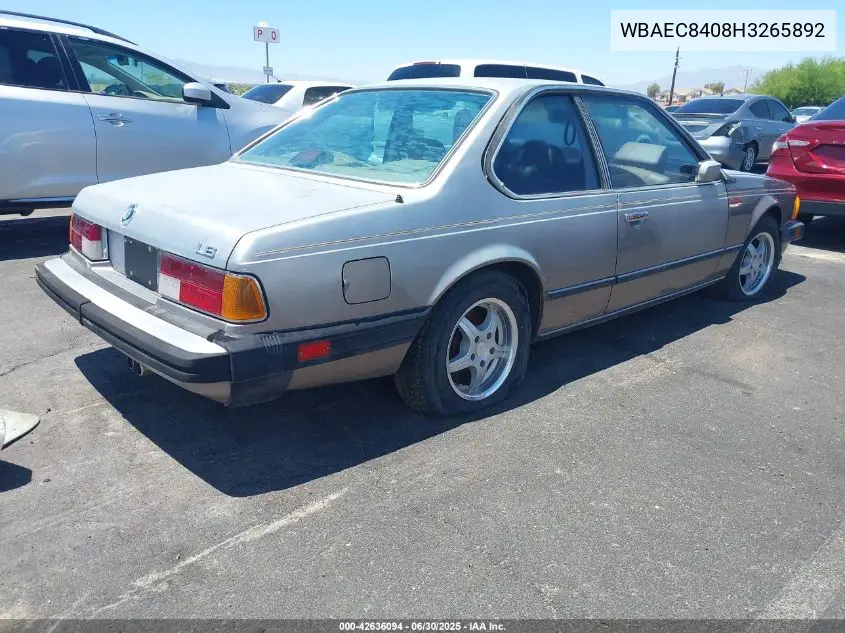 1987 BMW 635 Csi Automatic L6 VIN: WBAEC8408H3265892 Lot: 42636094