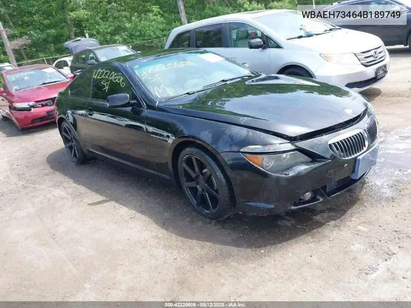 2004 BMW 645Ci VIN: WBAEH73464B189749 Lot: 42220606