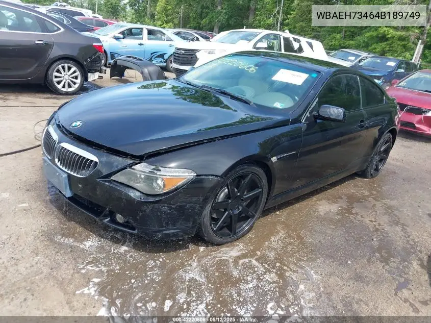 2004 BMW 645Ci VIN: WBAEH73464B189749 Lot: 42220606