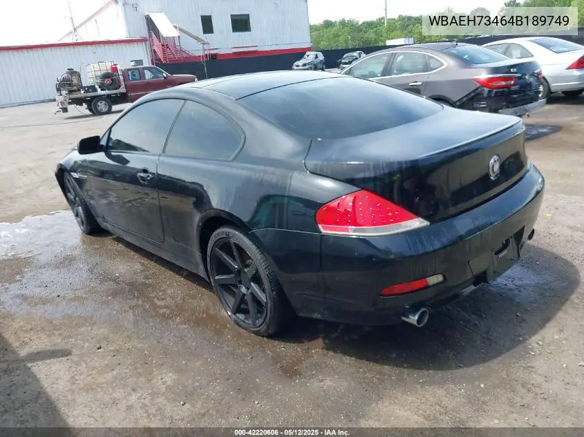 2004 BMW 645Ci VIN: WBAEH73464B189749 Lot: 42220606