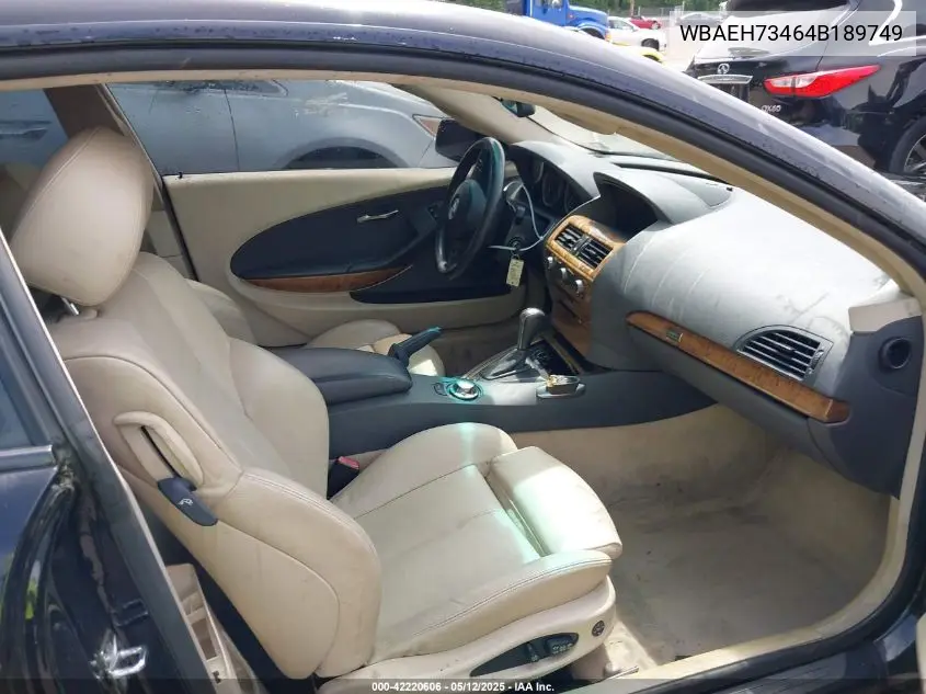 2004 BMW 645Ci VIN: WBAEH73464B189749 Lot: 42220606