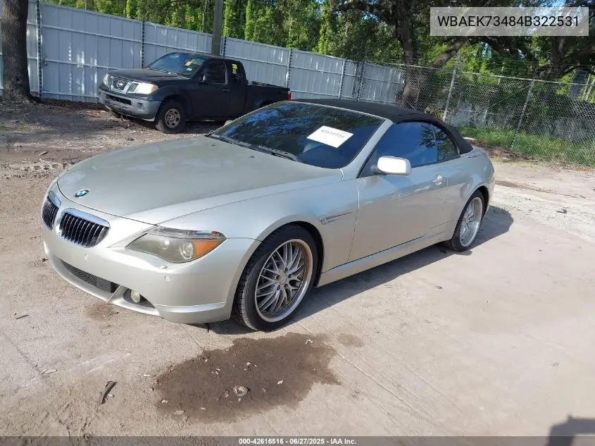 2004 BMW 645Ci VIN: WBAEK73484B322531 Lot: 42616516