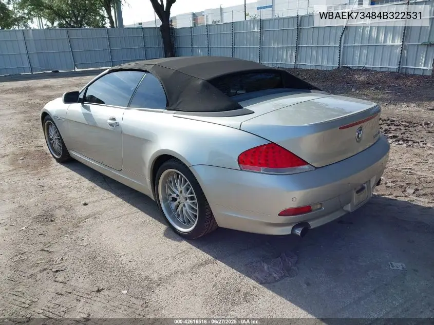 2004 BMW 645Ci VIN: WBAEK73484B322531 Lot: 42616516