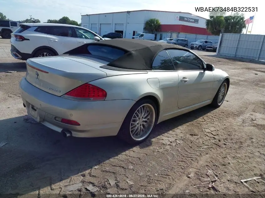 2004 BMW 645Ci VIN: WBAEK73484B322531 Lot: 42616516