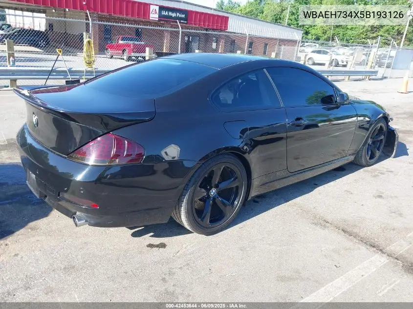 2005 BMW 645 VIN: WBAEH734X5B193126 Lot: 42453644