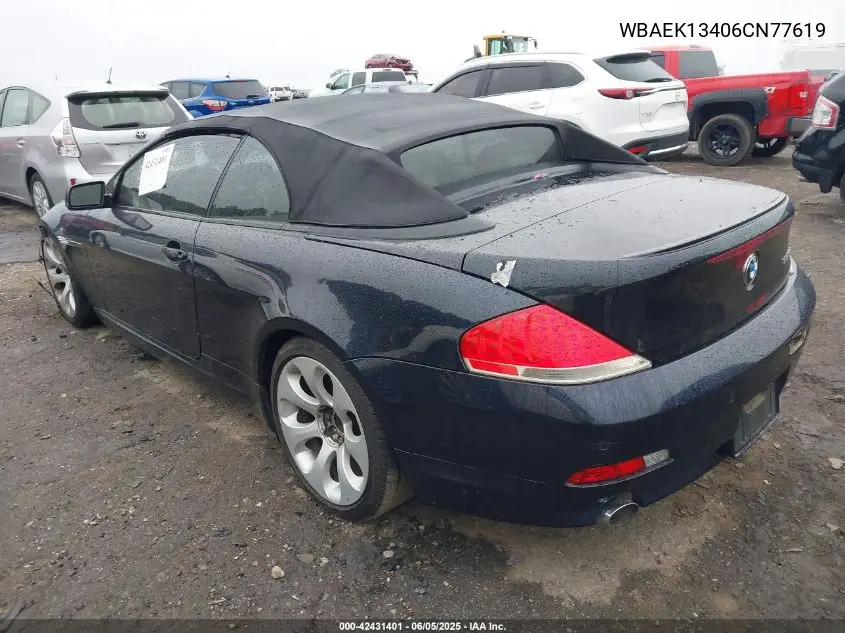 2006 BMW 650I VIN: WBAEK13406CN77619 Lot: 42431401