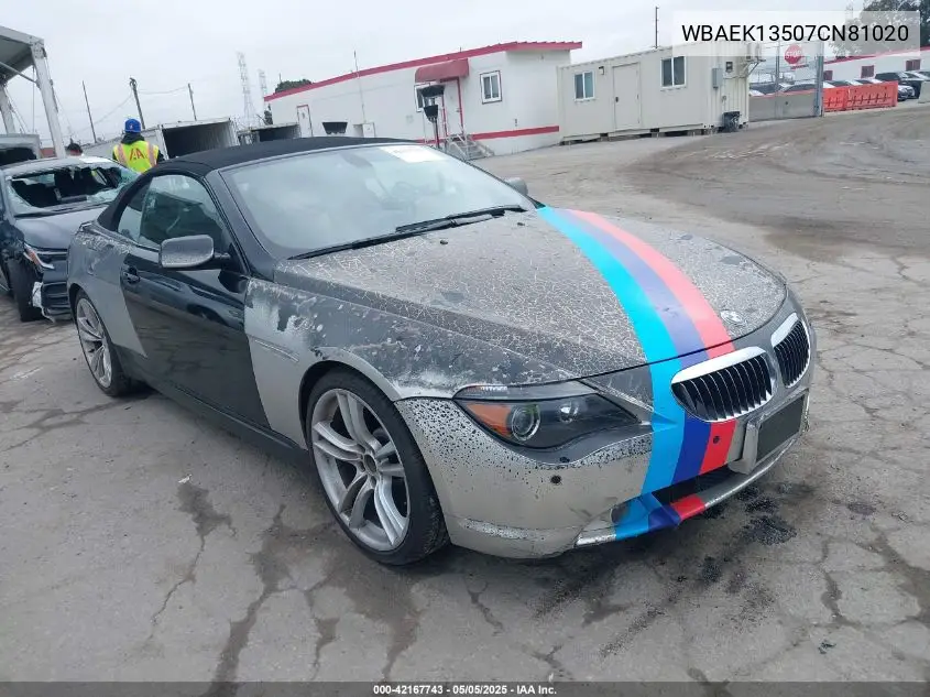 2007 BMW 650I VIN: WBAEK13507CN81020 Lot: 42167743