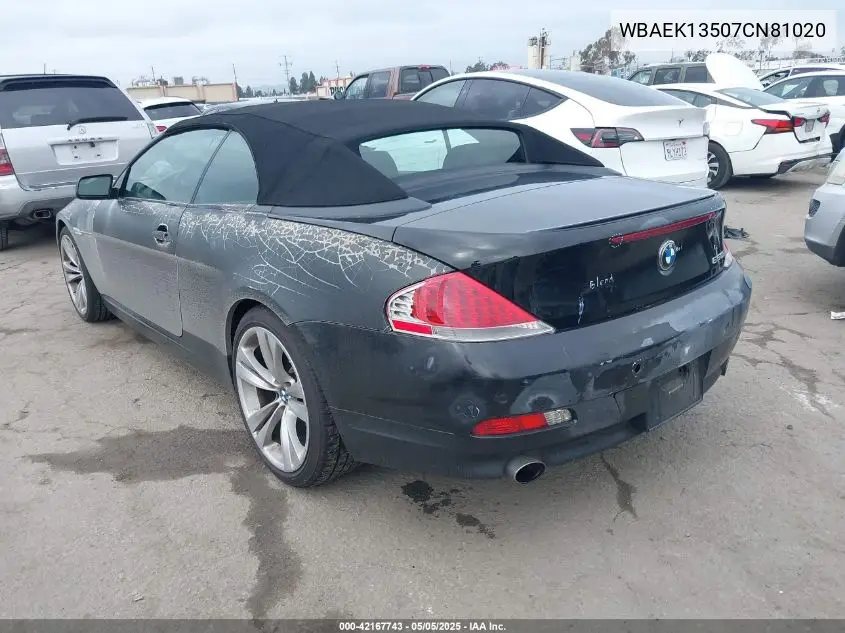 2007 BMW 650I VIN: WBAEK13507CN81020 Lot: 42167743