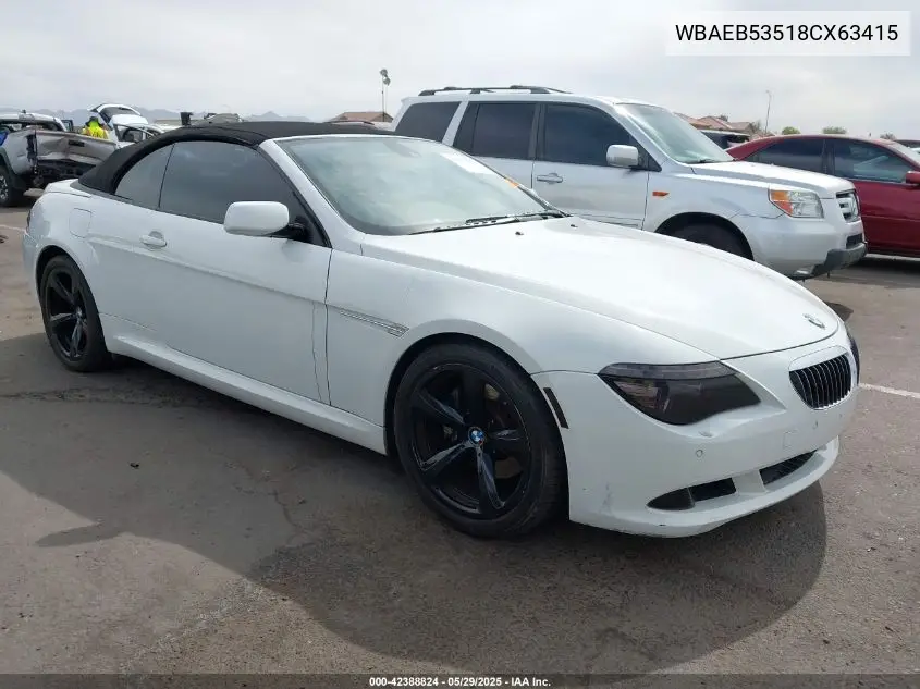 2008 BMW 650I VIN: WBAEB53518CX63415 Lot: 42388824