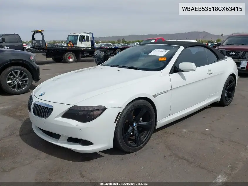 2008 BMW 650I VIN: WBAEB53518CX63415 Lot: 42388824