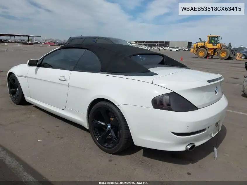 2008 BMW 650I VIN: WBAEB53518CX63415 Lot: 42388824