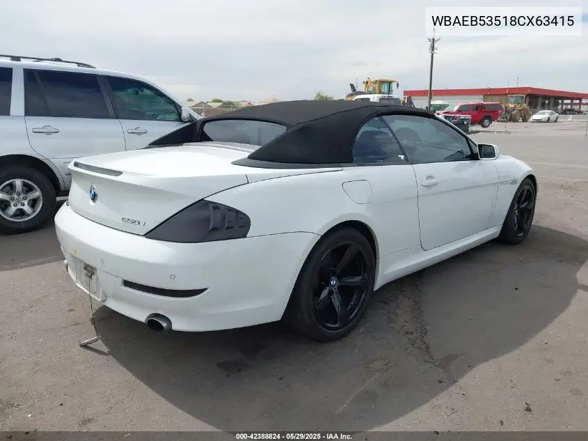 2008 BMW 650I VIN: WBAEB53518CX63415 Lot: 42388824