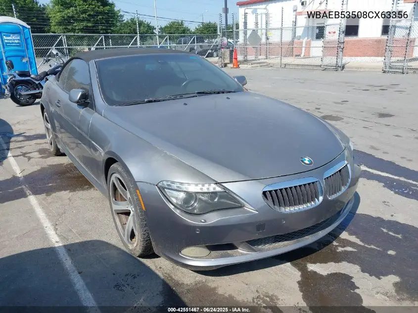 2008 BMW 650I VIN: WBAEB53508CX63356 Lot: 42551467