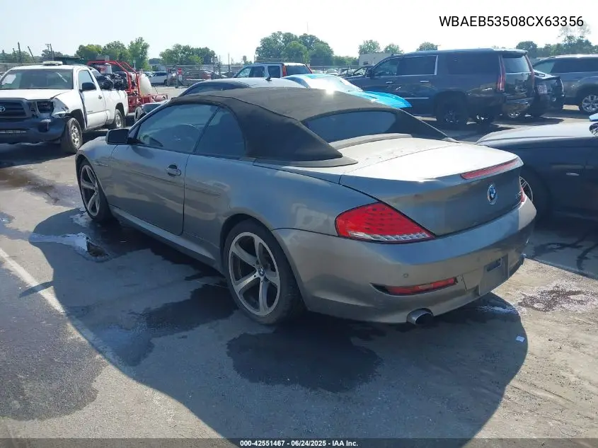2008 BMW 650I VIN: WBAEB53508CX63356 Lot: 42551467