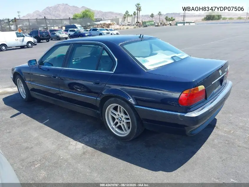 2000 BMW 740Il VIN: WBAGH8347YDP07506 Lot: 42478767