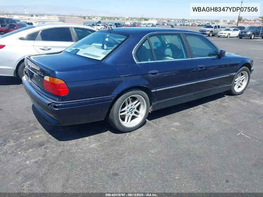 2000 BMW 740Il VIN: WBAGH8347YDP07506 Lot: 42478767