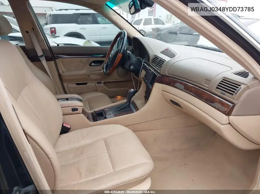 2000 BMW 750Il Il VIN: WBAGJ0348YDD73785 Lot: 42553829