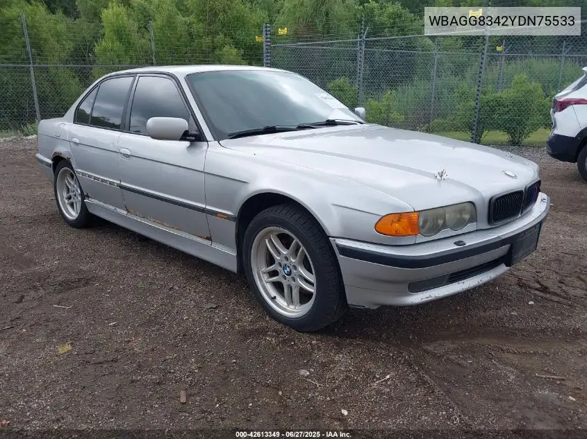 2000 BMW 740Ia VIN: WBAGG8342YDN75533 Lot: 42613349