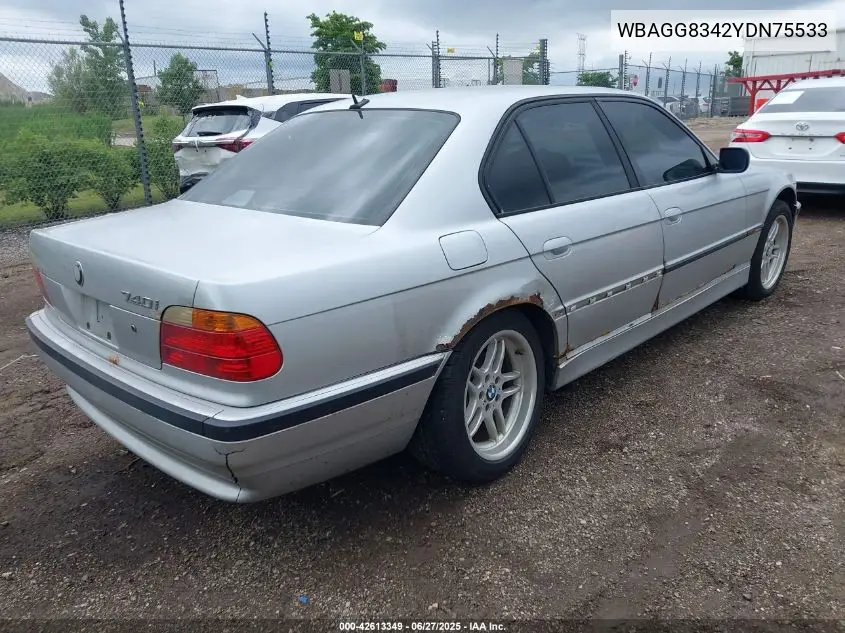 2000 BMW 740Ia VIN: WBAGG8342YDN75533 Lot: 42613349